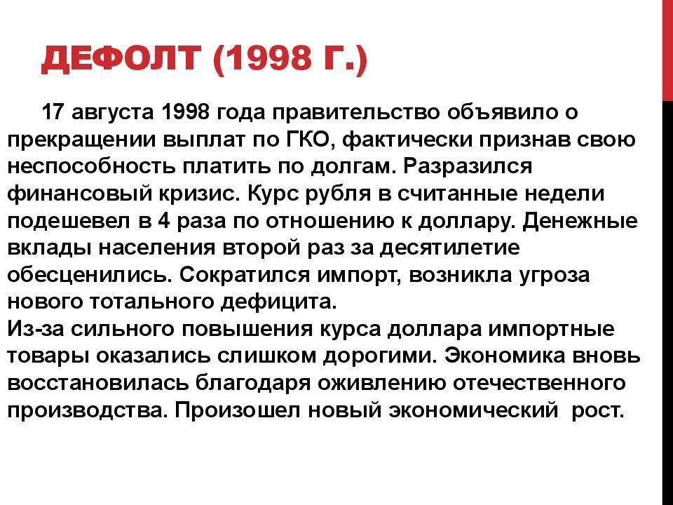 Дефолт 1998 года презентация
